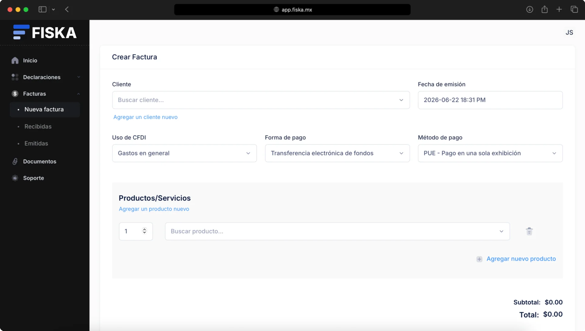 Portal de facturación de Fiska